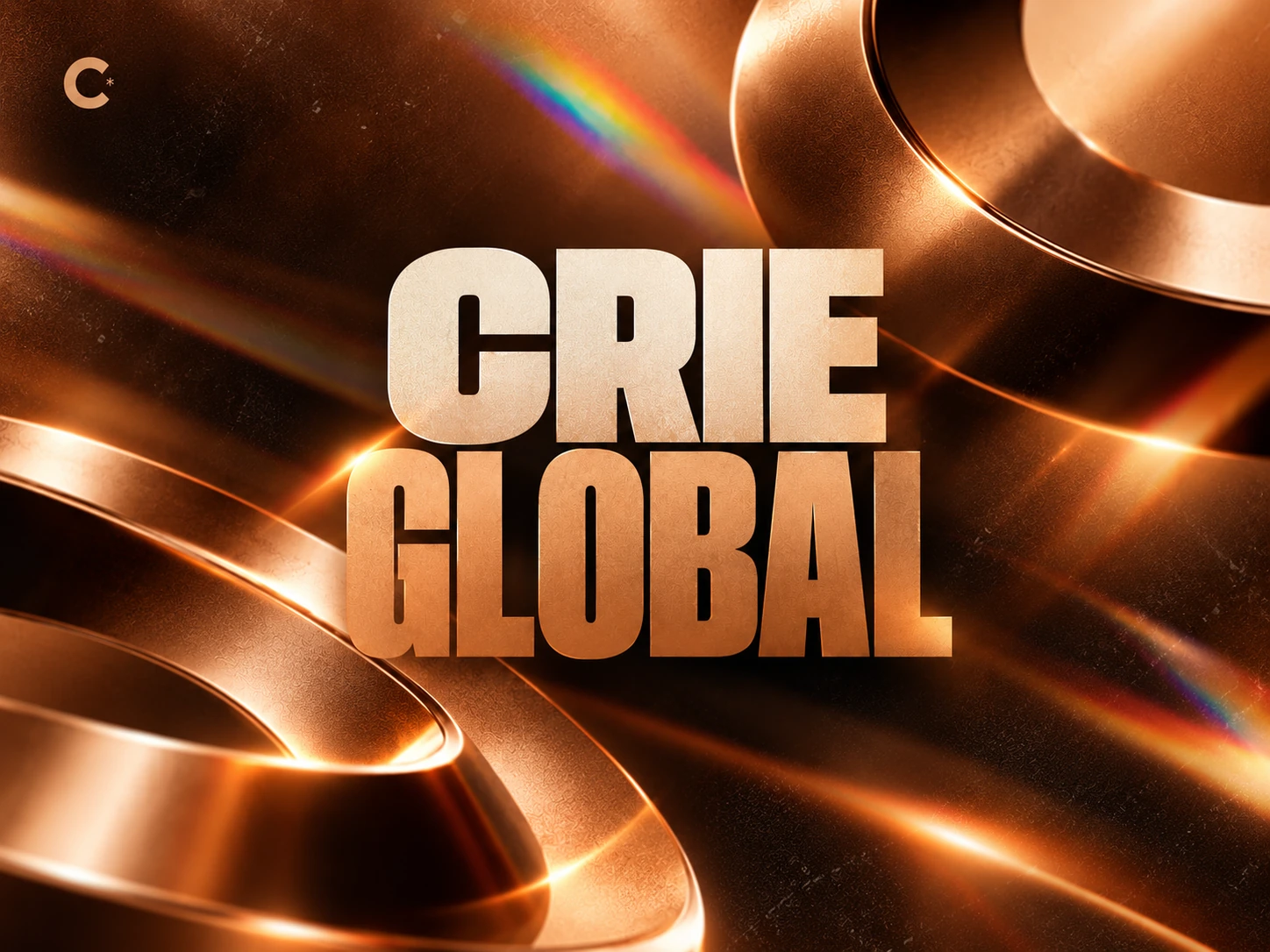 Capa horizontal CRIE Global em composição cobre e dourado